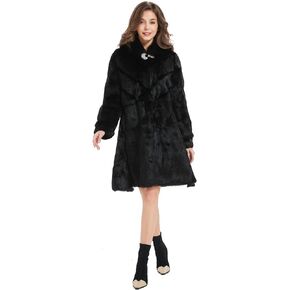 Women's Real Rabbit Fur Coat Fuzzy Warm Fur Long Jacket Winter Outerwear Fox Fur Trim Hood