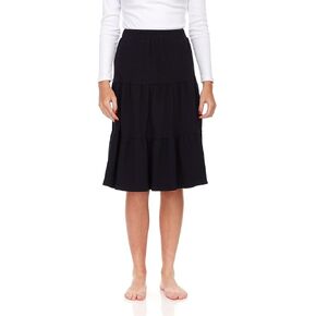 Womens/Teens Ribbed Tiered Midi Skirt with Elastic Waist Knee Length in Kuwait