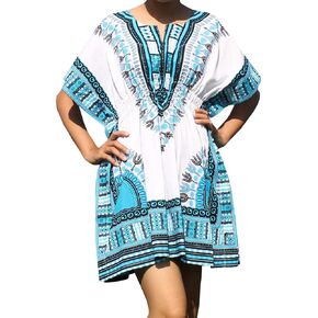 RaanPahMuang Dashiki Colorful Shirt Women Short Sleeve Elastic Waist Open Collar