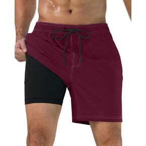 difficort Mens Swim Trunks with Compression Liner Quick-Dry Bathing Suit with Zipper Pockets
