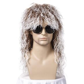 QACCF 80s الباروكات أزياء الهالوين شعر مستعار ذكر طويل Culry Punk معدن ثقيل شعر مستعار البوري (مزيج رمادي) in Kuwait