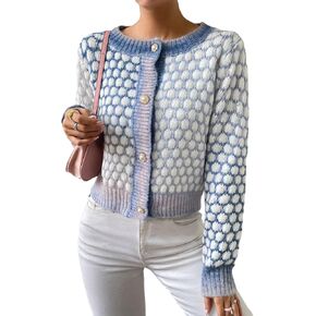 Floerns Women's Ombre Marled Knitwear Long Sleeve Button Front Cardigan
