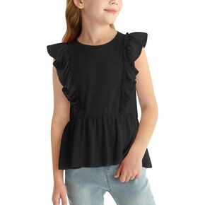 IIMMER Girls Flutter Sleeve Summer Shirt Swing Hem Tunic Top 4-12 Years