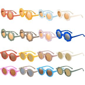 LYTMDSKY 8 Pieces Kids Round Flower Sunglasse, Girls Sunglasses Cute Outdoor Beach Sunglasses Eyewear for Kids, Colorful Toddler Sunglasses, Various, 128mm