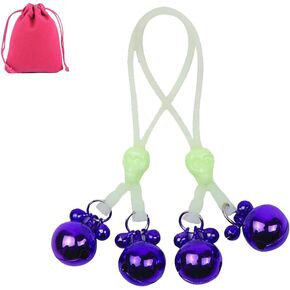 Adjustable Nipple Clips with Bells Luminous Non Piercing Breast Nipple Clamps Skull Noose Nipple Jewelry (Pink Silver)