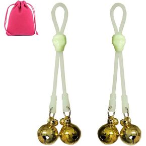 Adjustable Nipple Clips with Bells Luminous Non Piercing Breast Nipple Clamps Skull Noose Nipple Jewelry (Pink Silver)