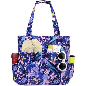 Kasqo Beach Tote Bags for Women, Waterproof Sandproof Large Pool Bag Stylish Zipper Beach Tote for Gym Travel Shopping School