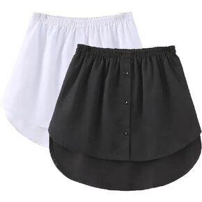 Womens Shirt Extender Adjustable Fake Layering Top Lower Sweep Shirt Undershirt Skirt 2pcs-Black-White L