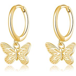 SLUYNZ Sterling Silver Butterfly Earrings Hoop for Women Teen Girls Small Butterfly Hoop Earrings Huggie Drop