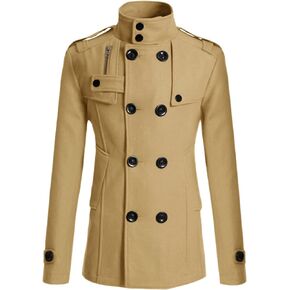 Lars Amadeus Men's Winter Trench Coat Stand Collar Double Breasted Notch Lapel Pea Coats