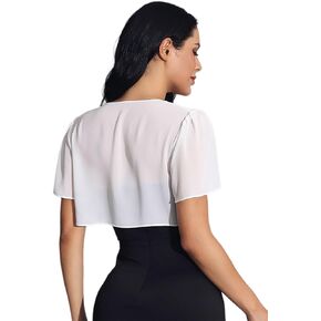 GORAIS Women Short Sleeve Shrug Chiffon Jacket Open Front Sheer Cropped Cardigan for Evening Party