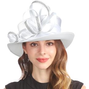 Church Hat for Women Kentucky Derby Tea Party Wedding Dress Hats with Rhinestone