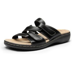 DREAM PAIRS Womens Slides Arch Support Slip on Flat Sandals Comfort Plantar Fasciitis Soft Cushion Slippers With Adjustable Straps
