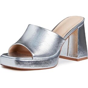 Eteridrey Women's Platform Slides Slip on Chunky High Heel Sandals Outdoor Square Toe Slippers Fashion Summer Walking Party Dress Bridal Shoes
