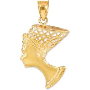14K Gold Egyptian Queen Nefertiti Filigreed Bust Pendant Necklace - Choice of Chain Length & Gold Color