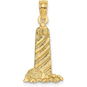 Solid 14k Yellow Gold SMALL LIGHTHOUSE BUILDING Charm Souvenir Pendant - 20mm x 10mm