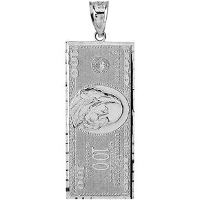 10K White, Yellow, or Rose Gold 1.4" Benjamin's One Hundred Dollar Bill Money $ Charm Pendant - Choice of Metal Color