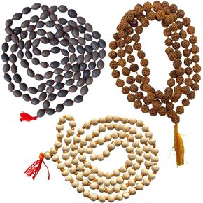 NAISHA ( Pack of 3 Rudraksha Mala, Tulsi Japa Mala & Original Kamal Gatta Mala (Lotus Seeds) Lakshmi Puja Mala Natural Himalaya 5 face Panch Mukhi Rudraksha