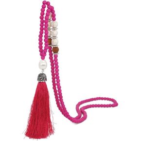 Handmade Multicolor Long Tassel Fringe Pendant Necklace Turquoise Pearl Crystal Mala Beads Necklace for Women Ethnic Boho Prayer Jewelry