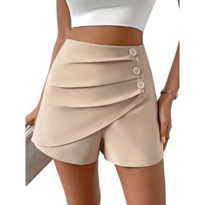 SweatyRocks Women's Casual High Waist Button Front Wrap Shorts Solid Ruched Skort Skirt