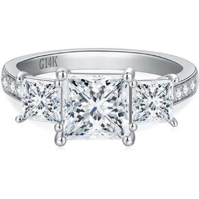 Blocaci 3 Stone Princess Cut Engagement Rings for Women 14K White Gold, 1-1/2 Carat (ctw) Moissanite Engagement Rings Wedding Anniversary Rings