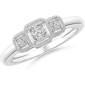 Natural Diamond Art Deco Engagement Ring for Women in 14K White Gold (1/10 cttw Diamond) Ring Size 6 - April Birthstone