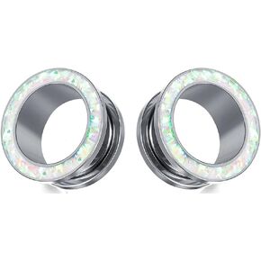 Ear gauges plugs stainless steel created-opal screw back