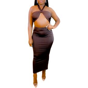 BYDIVA Women's 2021 Sexy Halter Neck Multi Wear Tops Straps Dress 2 Piece Set Outfit