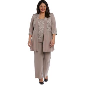 R&M Richards Women's Plus Size Lace Pant Set
