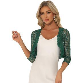 Allegra K Bolero Shrug Top for Women's Sheer Sequin Lace Crop Cardigan