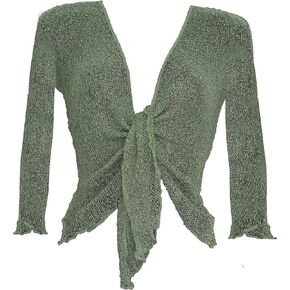 Womens Bali Crochet Knitted Cropped Bolero Sheer Cardigan Ladies Tie Up Open Front Shrug Plus Size Lightweight Summer Top