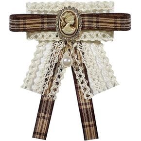 French retro Ribbon Bow Tie Brooch Pins for Women Girls Brown Plaid Uniform Pre-Tied Bowknot Corsage Party Ceremony Accessories in Kuwait