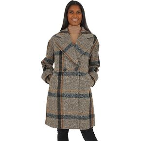 kensie Women's Brushed Plaid Double Breasted Faux Wool Coat