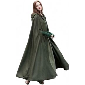 PEXIZUAN Spring and autumn long cloak women's windproof robe wool hooded cloak coat windproof cloak coat clothing