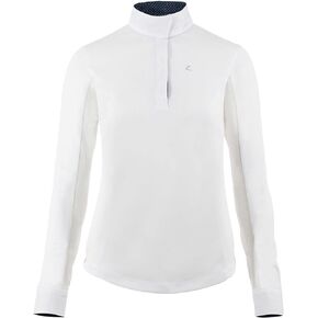 HORZE Blaire Women's Long Sleeved Nanotex Equestrian Riding Competition Show Shirt with UPF 30+ UV Protection - White/Dark Navy - 8