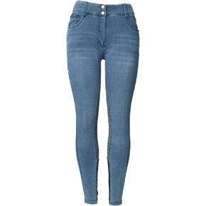 SAARIA Womens Denim Horse Riding Pants | High Waist Silicone Full Seat Breeches Denim Lead Blue
