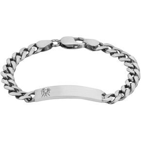 Sterling Silver Jewelry Engravable Horoscope ID Bracelets in Classic Curb Chain with Oxidized Finish for Men and Women