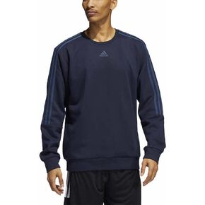 adidas Men's Long Sleeve 3 Stripe Fleece Crew Sweatshirt Pullover (as1, alpha, s, regular, regular, Legend Ink Navy)