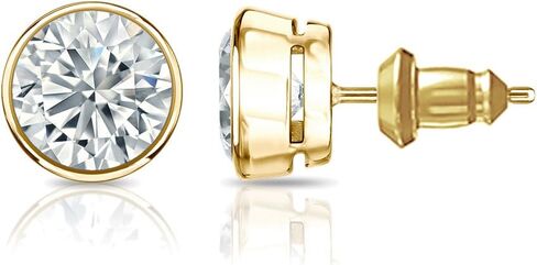 Diamond Wish 14k Gold Bezel-set Round Diamond Stud Earrings (1/4-2cttw, G-H, SI2-I1) Secure Lock Back in Saudi Arabia