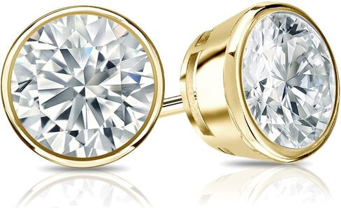 Diamond Wish 14k Gold Bezel-set Round Diamond Stud Earrings (1/4-2cttw, G-H, SI2-I1) Secure Lock Back in Saudi Arabia
