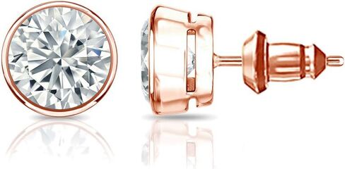 Diamond Wish 14k Gold Bezel-set Round Diamond Stud Earrings (1/4-2cttw, G-H, SI2-I1) Secure Lock Back in Saudi Arabia
