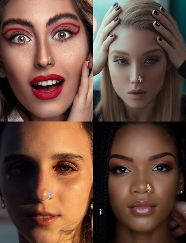 Fxiqini 12 قطعة من أساور الأنف الصناعية الأفريقية غير المثقوبة المرصعة بالزركونيا المكعبة على حلقة الأنف على شكل نجمة زهرة ورقة قلب CZ على شكل حلقة أنف وهمية للنساء والرجال باللون الفضي والذهبي الوردي in Kuwait