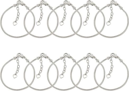 AUEAR, 10 Pack Silver Snake Chain Charm Bracelets with Heart Lobster Clasp Extender Chain Charm Bracelet for Jewelry Making in Saudi Arabia