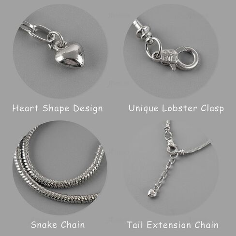 AUEAR, 10 Pack Silver Snake Chain Charm Bracelets with Heart Lobster Clasp Extender Chain Charm Bracelet for Jewelry Making in Saudi Arabia