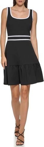 Karl Lagerfeld Paris Women's Sport Piping Sleeveless Dresses with Flounce Hem and Contrast Trim, Black Soft White in Saudi Arabia