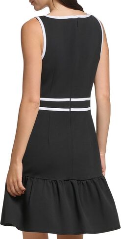 Karl Lagerfeld Paris Women's Sport Piping Sleeveless Dresses with Flounce Hem and Contrast Trim, Black Soft White in Saudi Arabia