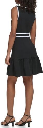Karl Lagerfeld Paris Women's Sport Piping Sleeveless Dresses with Flounce Hem and Contrast Trim, Black Soft White in Saudi Arabia