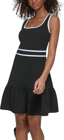 Karl Lagerfeld Paris Women's Sport Piping Sleeveless Dresses with Flounce Hem and Contrast Trim, Black Soft White in Saudi Arabia