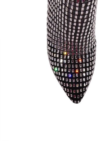 حذاء نسائي من Onlymaker مرصع بحجر الراين فوق الركبة مع سحاب خلفي بمقدمة مدببة وكعب عالٍ مرصع بفخذ عالي in Kuwait