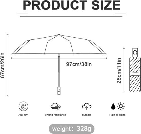 Automatic Umbrella, Windproof Travel Umbrella for Rain, Auto Open Close Compact Folding Umbrella, Sun Protection Tote Umbrella with Black Coating for Women Men in Saudi Arabia